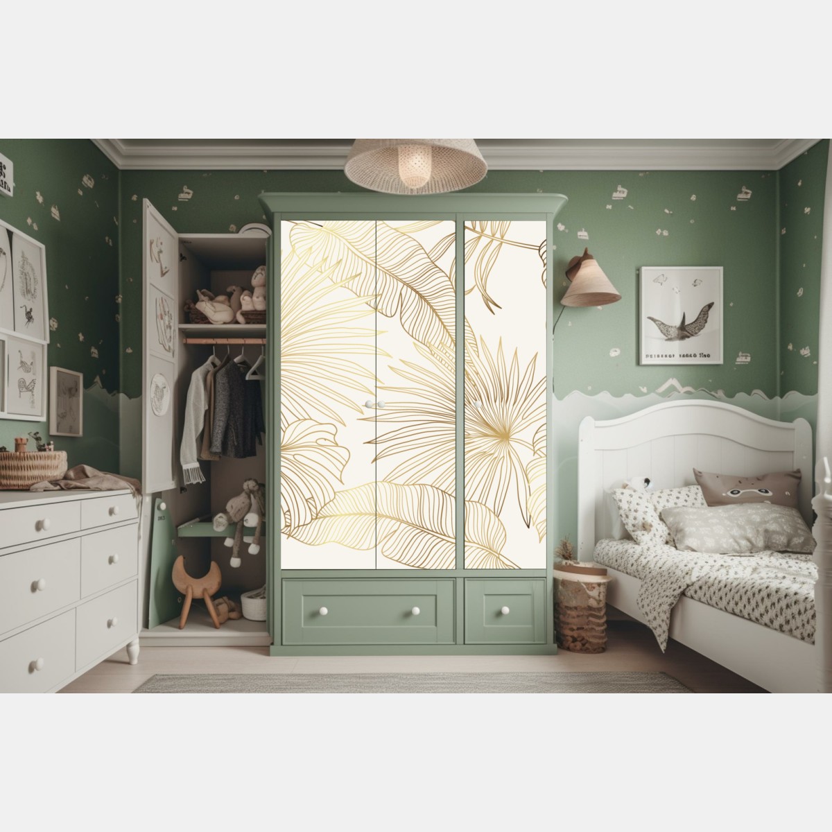 Schrankaufkleber goldene tropische blätter auf beigem hintergrund – Wallnifity® Schrankaufkleber goldene tropische blätter auf beigem hintergrund – Wallnifity®