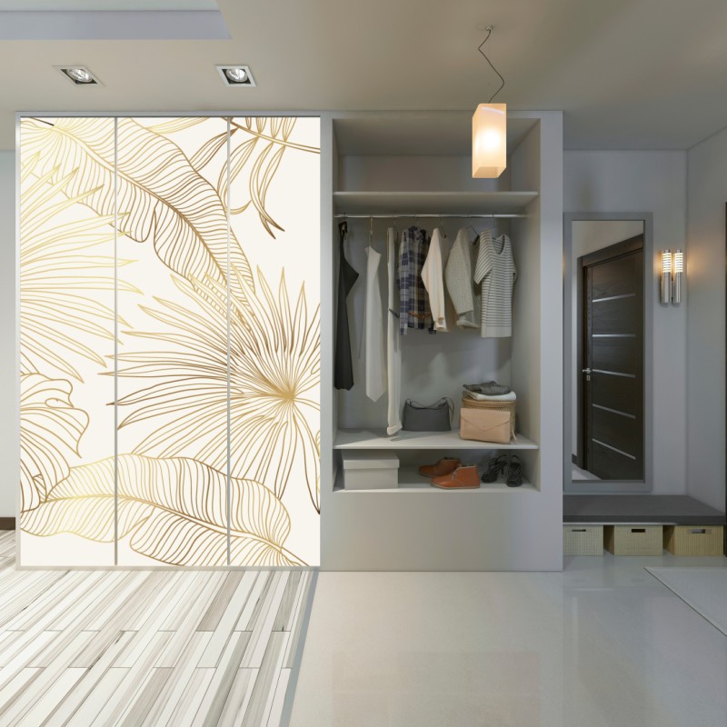 Schrankaufkleber goldene tropische blätter auf beigem hintergrund – Wallnifity® Schrankaufkleber goldene tropische blätter auf beigem hintergrund – Wallnifity®