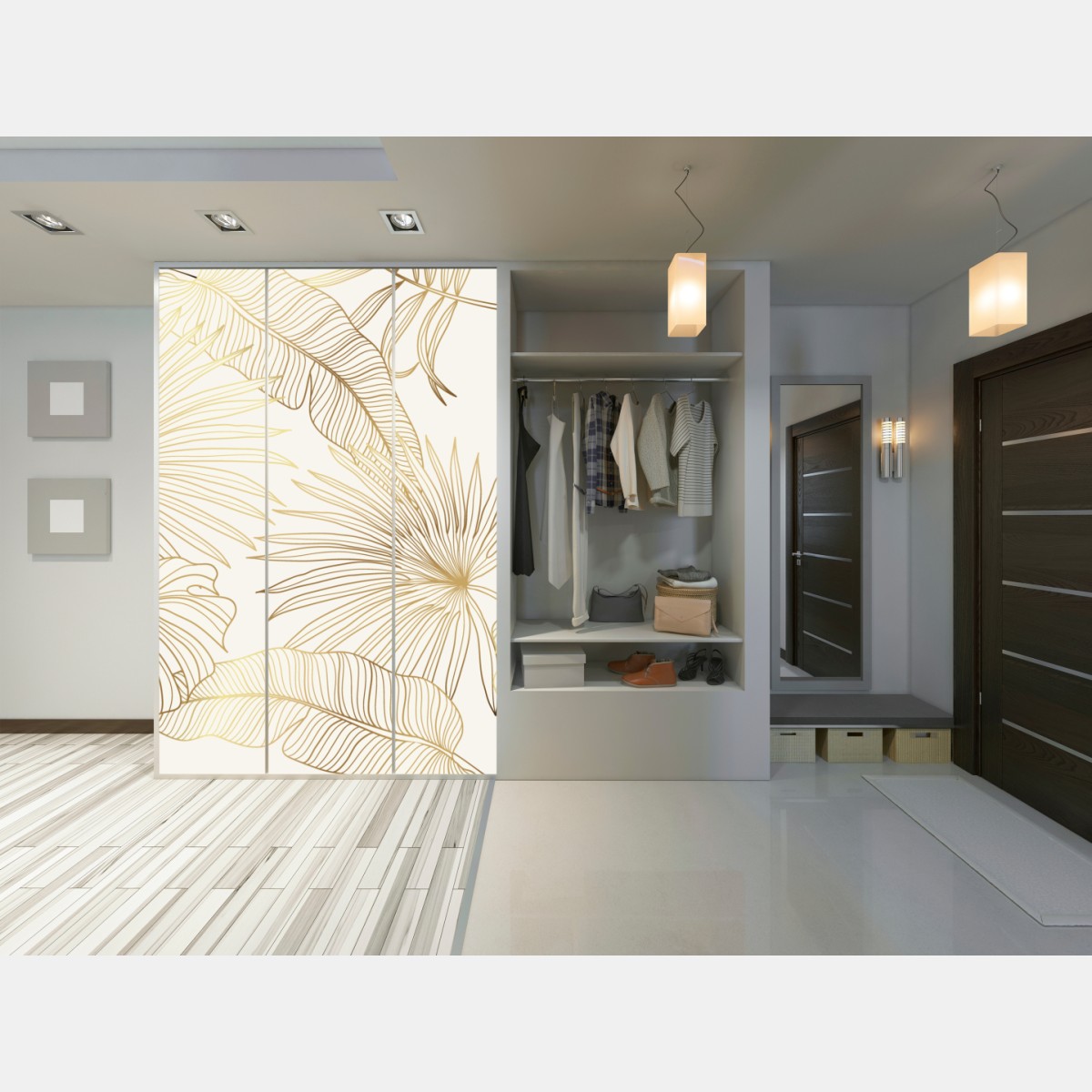 Schrankaufkleber goldene tropische blätter auf beigem hintergrund – Wallnifity® Schrankaufkleber goldene tropische blätter auf beigem hintergrund – Wallnifity®