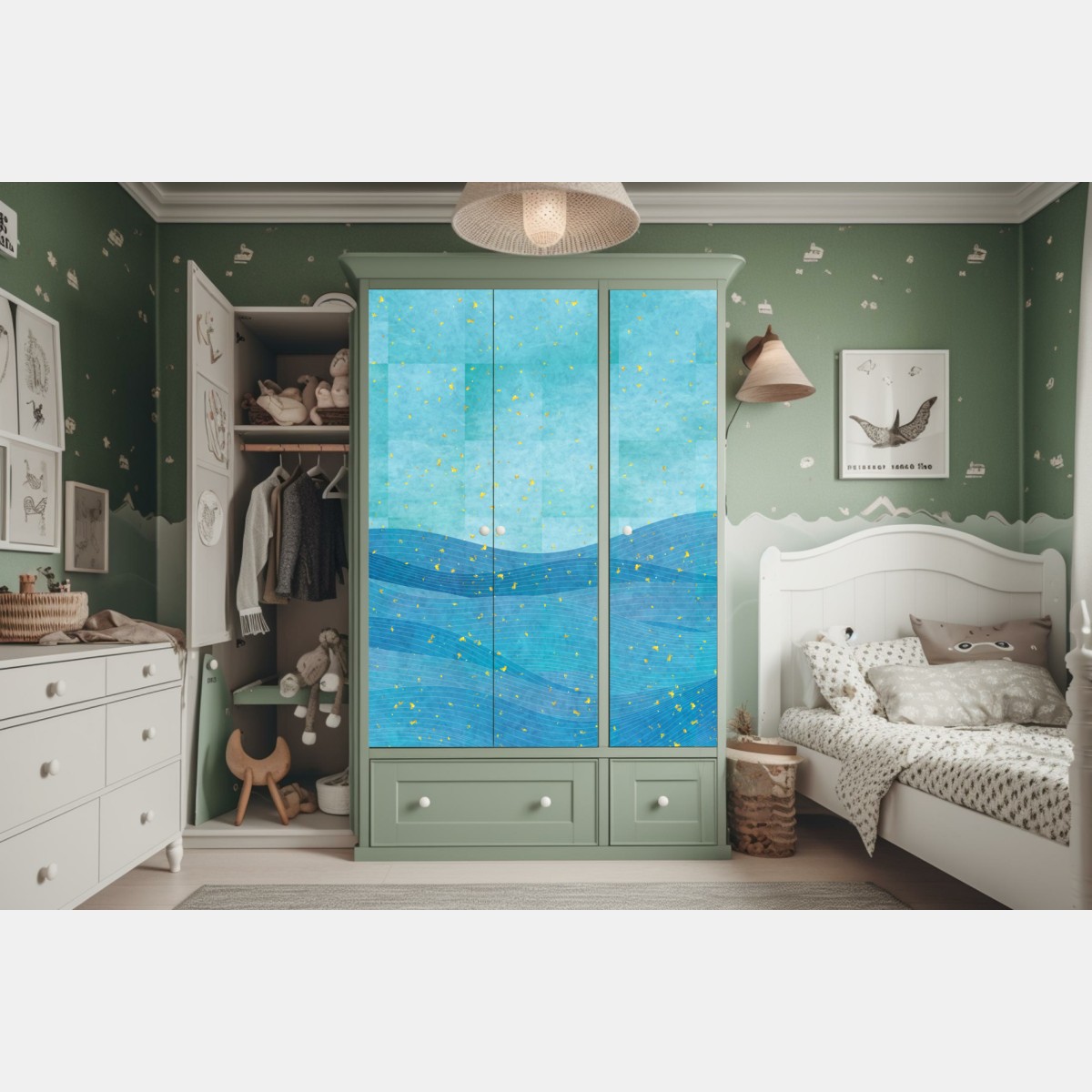 Schrankaufkleber türkiswellen abstrakte komposition – Wallnifity® Schrankaufkleber türkiswellen abstrakte komposition – Wallnifity®