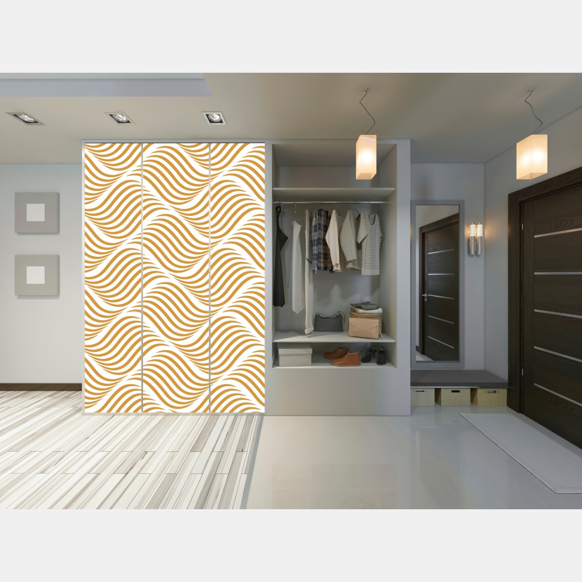 Schrankaufkleber goldenes wellenmuster wanddeko – Wallnifity® Schrankaufkleber goldenes wellenmuster wanddeko – Wallnifity®