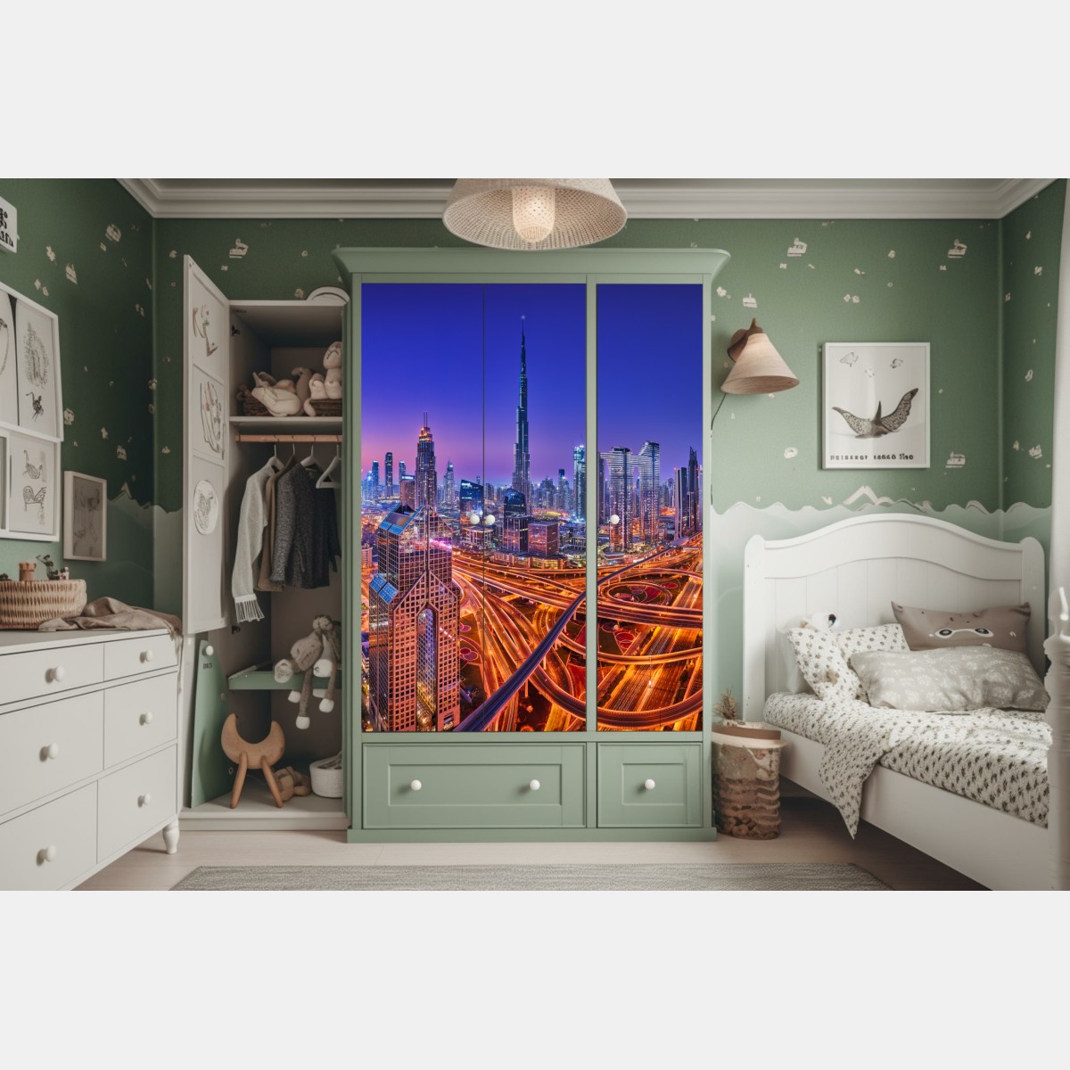 Schrankaufkleber Dubai panorama bei dämmerung – Wallnifity® Schrankaufkleber Dubai panorama bei dämmerung – Wallnifity®