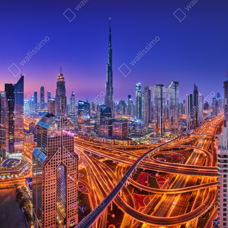 Schrankaufkleber Dubai panorama bei dämmerung – Wallnifity® Schrankaufkleber Dubai panorama bei dämmerung – Wallnifity®