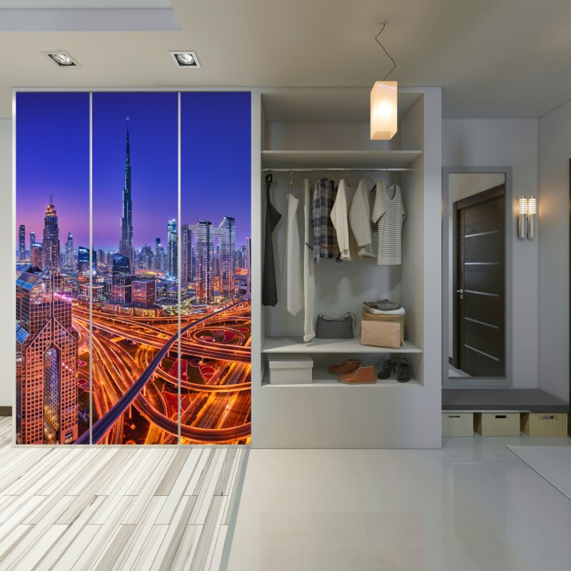 Schrankaufkleber Dubai panorama bei dämmerung – Wallnifity® Schrankaufkleber Dubai panorama bei dämmerung – Wallnifity®