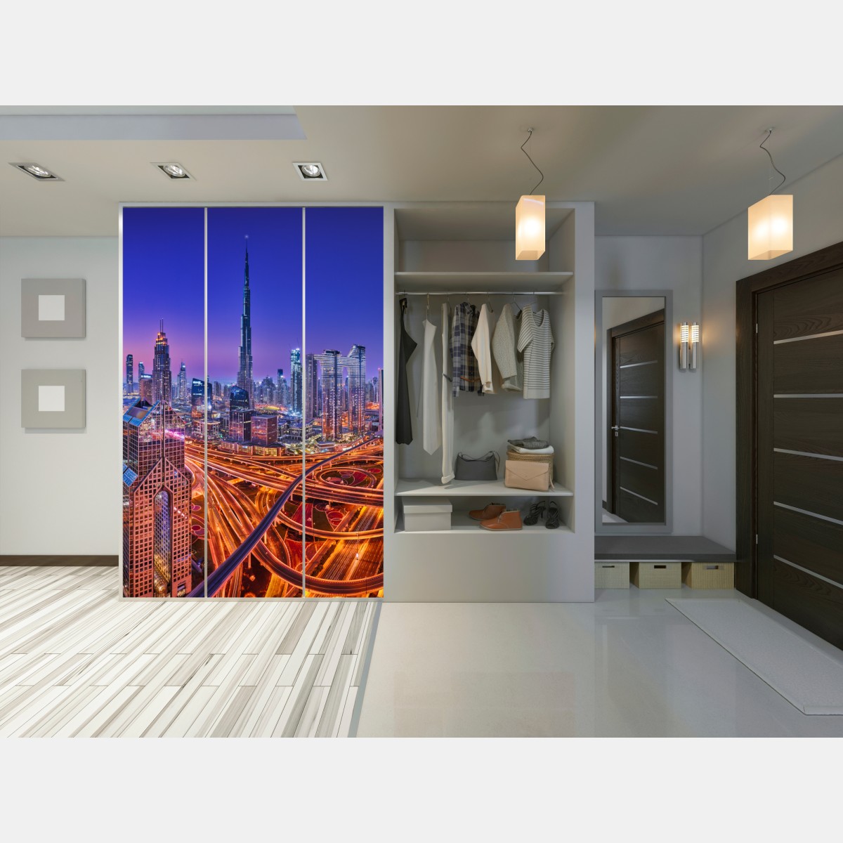 Schrankaufkleber Dubai panorama bei dämmerung – Wallnifity® Schrankaufkleber Dubai panorama bei dämmerung – Wallnifity®