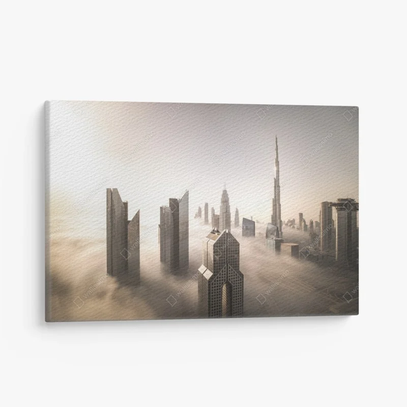 Leinwandbild neblige Dubai skyline über den wolken