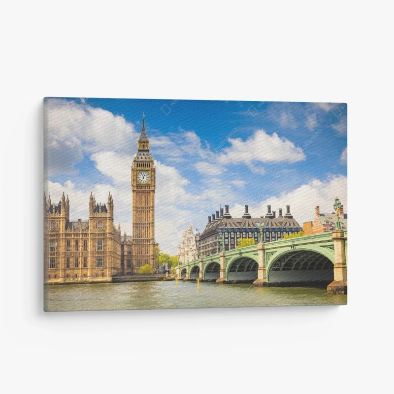 Leinwandbild London panorama mit uhrturm Big Ben und Westminster Bridge
