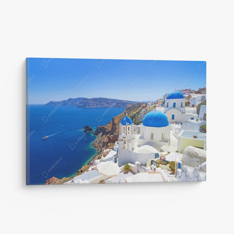 Leinwandbild Santorini blaue kuppeln über der kaldera
