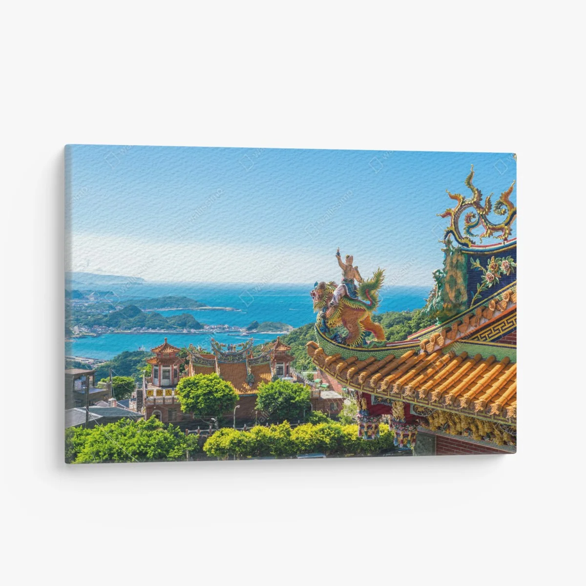 Leinwandbild tempel mit blick auf die küste von Jiufen, Taiwan – Wallnifity®