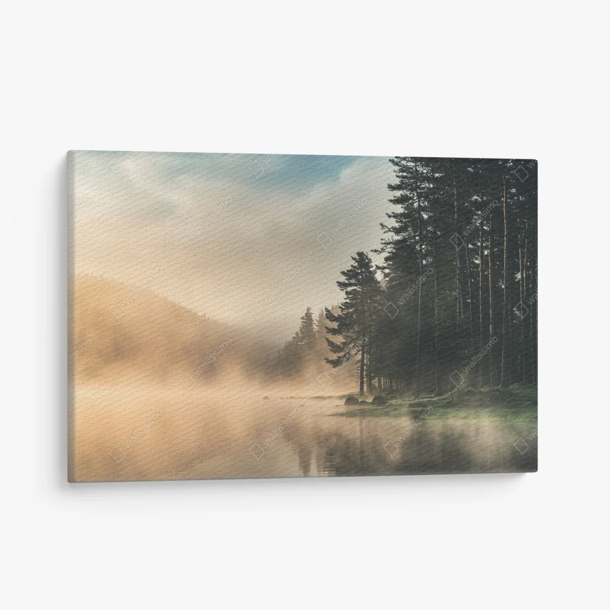 Leinwandbild nebliger sonnenaufgang über waldsee – Wallnifity® Leinwandbild nebliger sonnenaufgang über waldsee – Wallnifity®