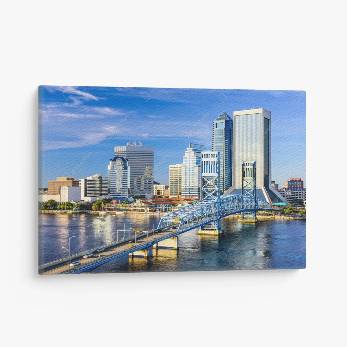 Leinwandbild Jacksonville skyline mit blauem brücke – Wallnifity® Leinwandbild Jacksonville skyline mit blauem brücke – Wallnifity®