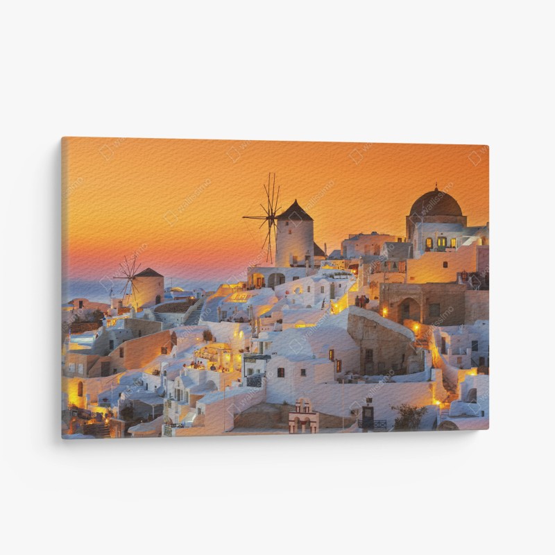 Leinwandbild goldener sonnenuntergang über Oia, Santorini