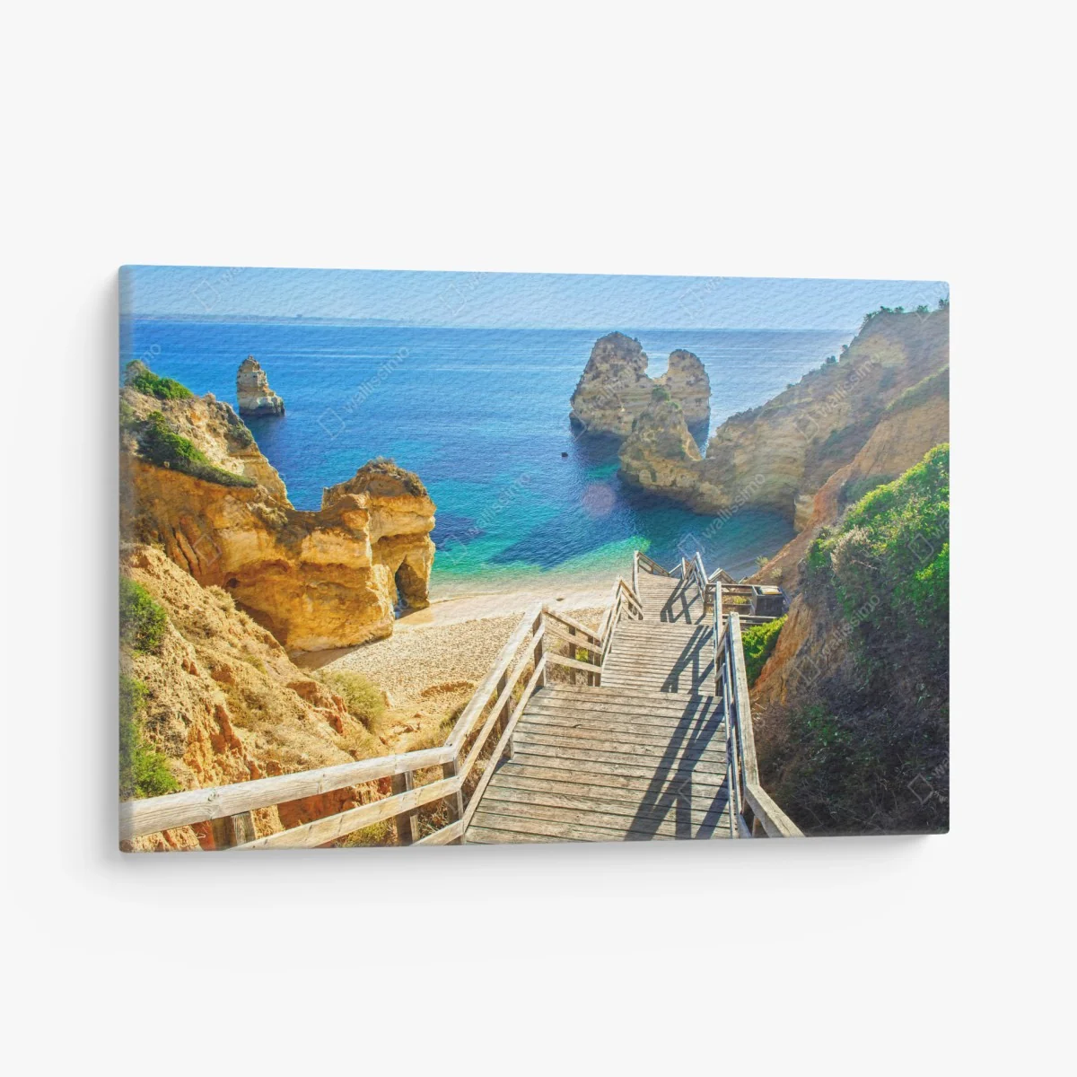 Leinwandbild sonnige treppe zur türkisfarbenen bucht – Wallnifity® Leinwandbild sonnige treppe zur türkisfarbenen bucht – Wallnifity®