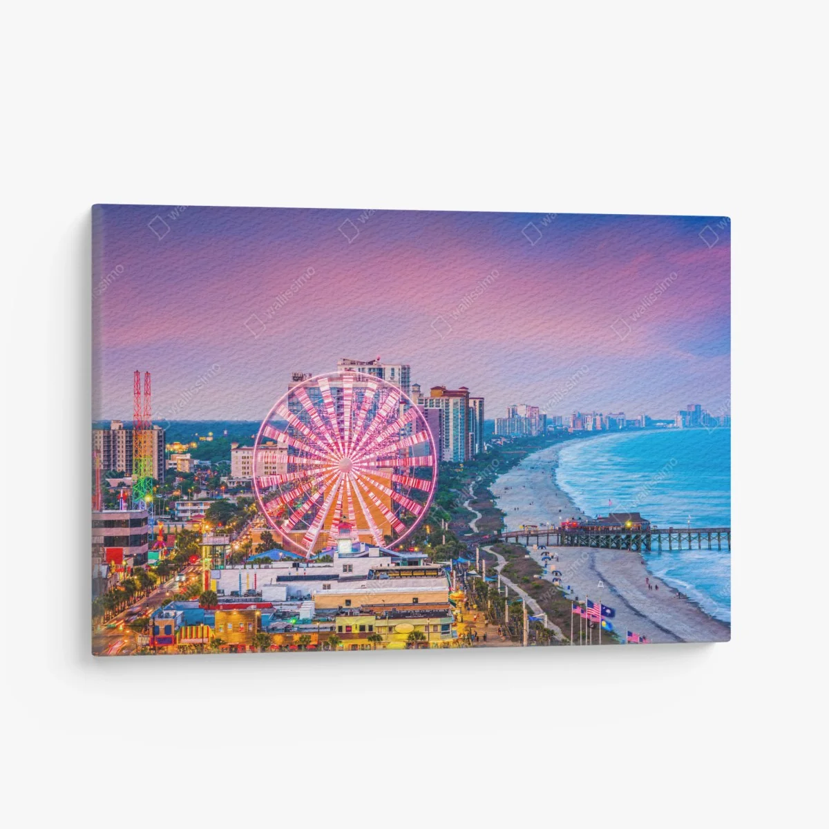 Leinwandbild Myrtle Beach sonnenuntergang über dem strand mit riesenrad – Wallnifity®