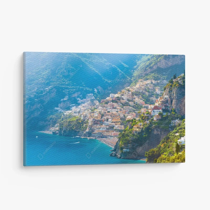 Leinwandbild nebliger bergsee mit spiegelnder oberfläche – Wallnifity®