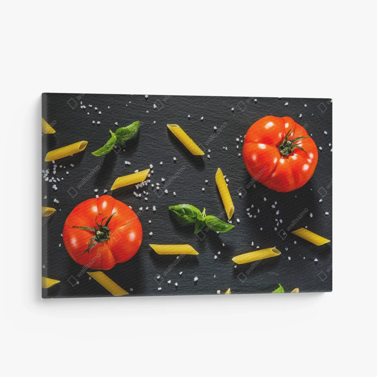 Leinwandbild tomaten und penne auf schwarzem schiefer – Wallnifity® Leinwandbild tomaten und penne auf schwarzem schiefer – Wallnifity®