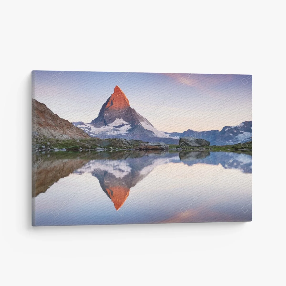 Leinwandbild Matterhorn bei sonnenaufgang über dem alpensee – Wallnifity® Leinwandbild Matterhorn bei sonnenaufgang über dem alpensee – Wallnifity®
