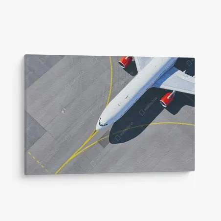 Leinwandbild luftaufnahme eines flugzeugs auf dem rollfeld – Wallnifity®