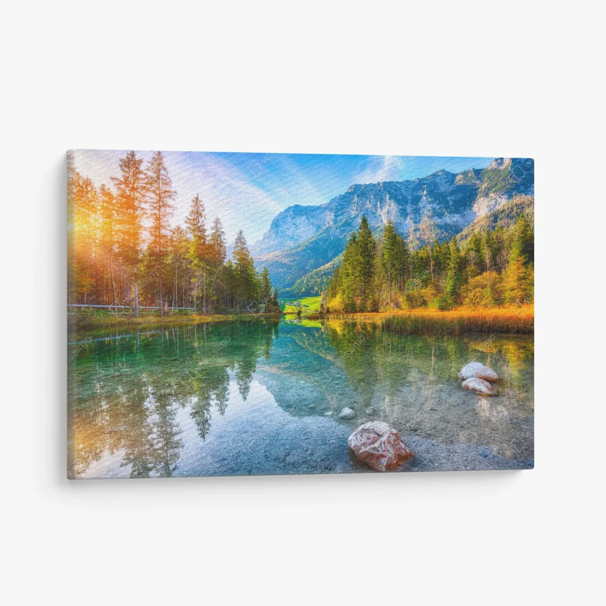 Leinwandbild Hintersee herbstliche see- und bergspiegelung – Wallnifity® Leinwandbild Hintersee herbstliche see- und bergspiegelung – Wallnifity®