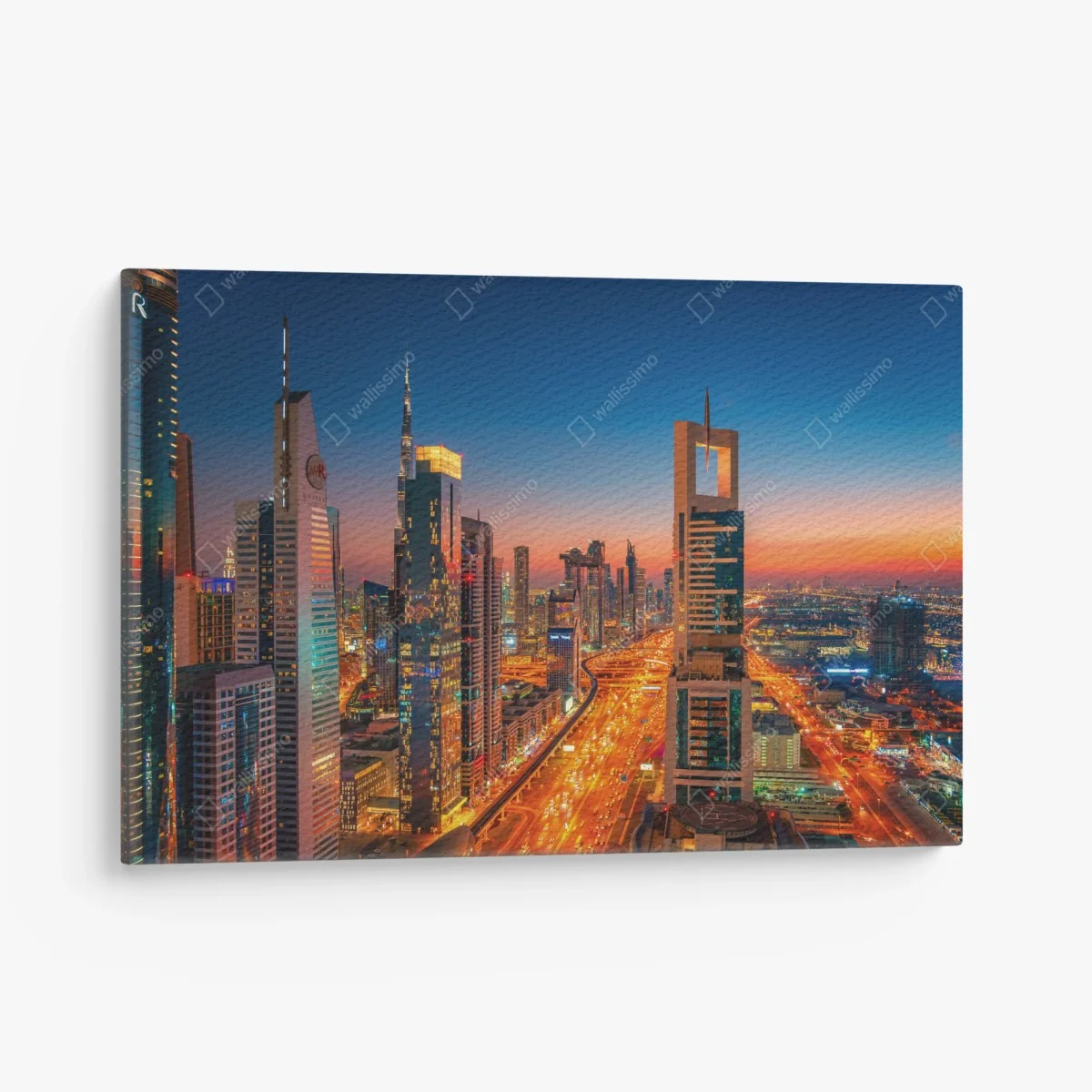 Leinwandbild Dubai skyline bei dämmerung – Wallnifity® Leinwandbild Dubai skyline bei dämmerung – Wallnifity®