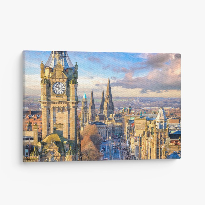 Leinwandbild Edinburgh skyline mit schloss und uhrturm