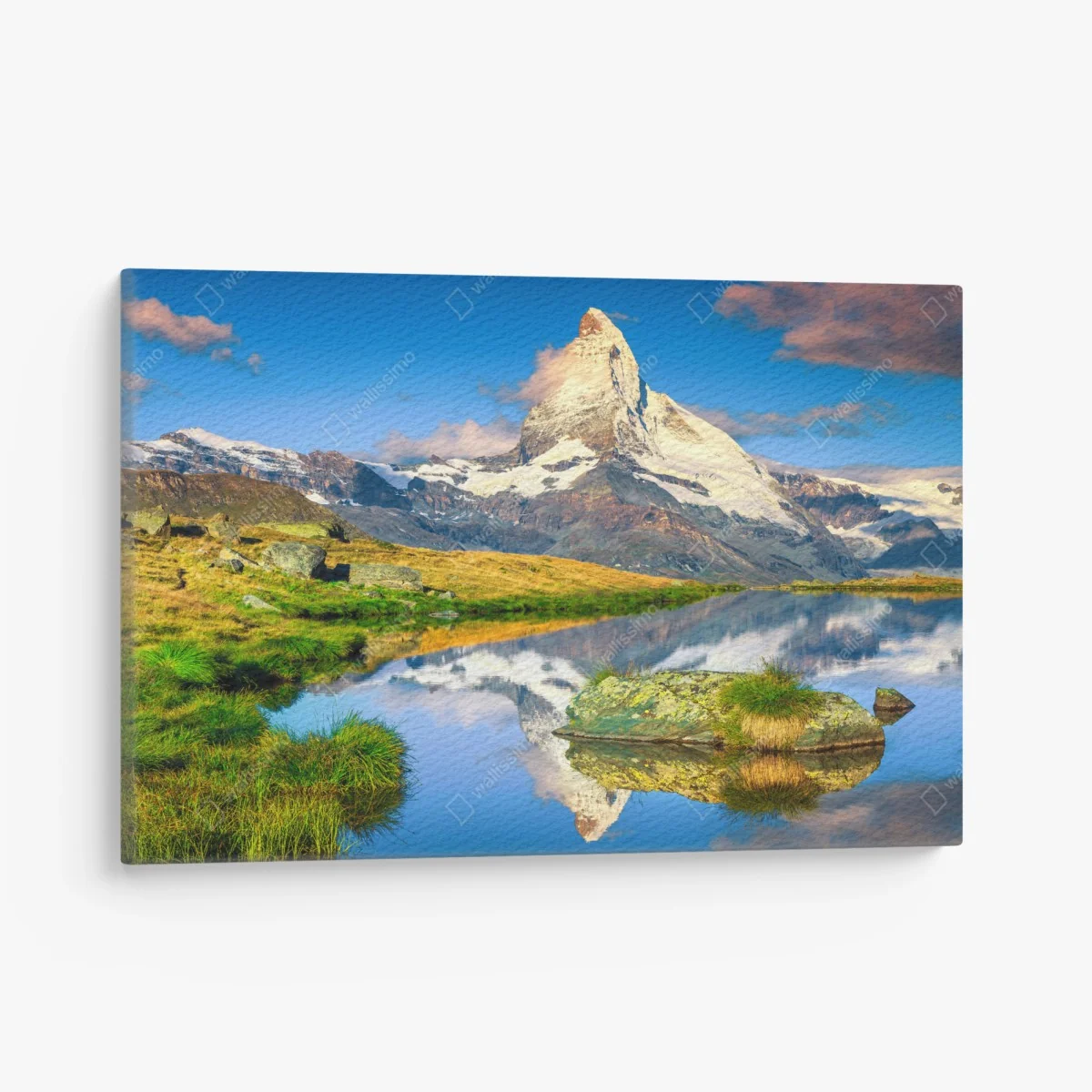 Leinwandbild majestätisches Matterhorn gespiegelt im alpensee – Wallnifity® Leinwandbild majestätisches Matterhorn gespiegelt im alpensee – Wallnifity®