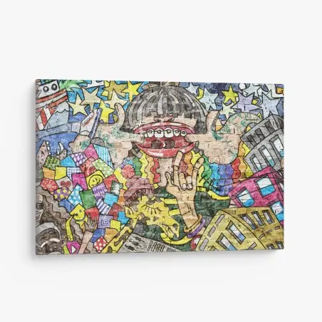Leinwandbild buntes graffiti-mural mit verspielter figur – Wallnifity®