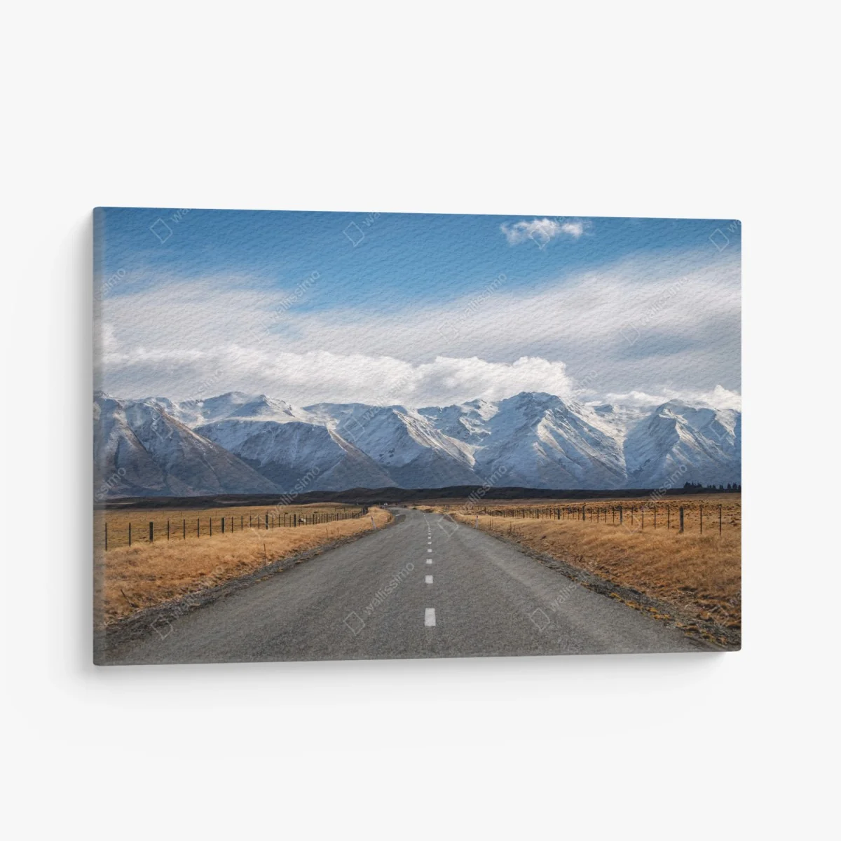 Leinwandbild straße zur schneebedeckten bergwelt, Neuseeland – Wallnifity® Leinwandbild straße zur schneebedeckten bergwelt, Neuseeland – Wallnifity®