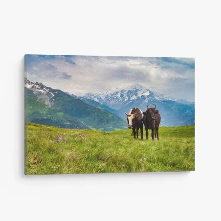 Leinwandbild alpenwiese mit grastenden kühen – Wallnifity®