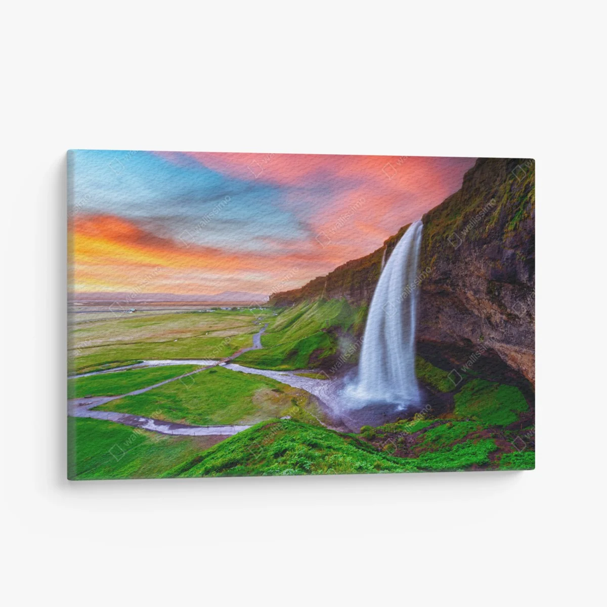 Leinwandbild wasserfall Seljalandsfoss bei sonnenuntergang – Wallnifity®