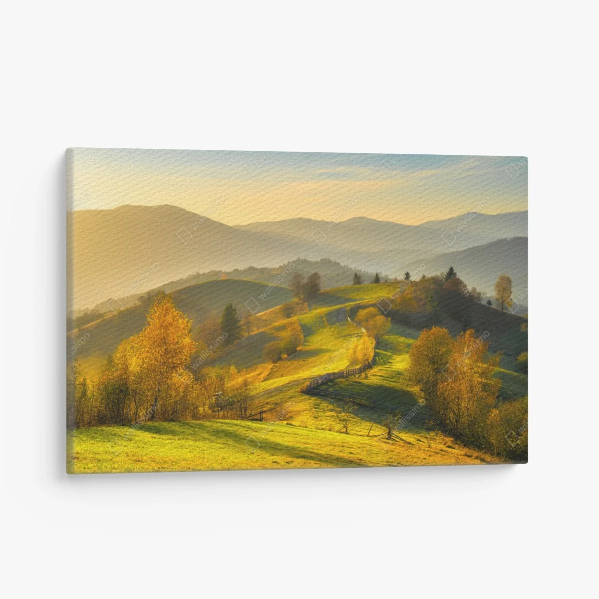 Leinwandbild goldene herbsthügel bei sonnenuntergang – Wallnifity®