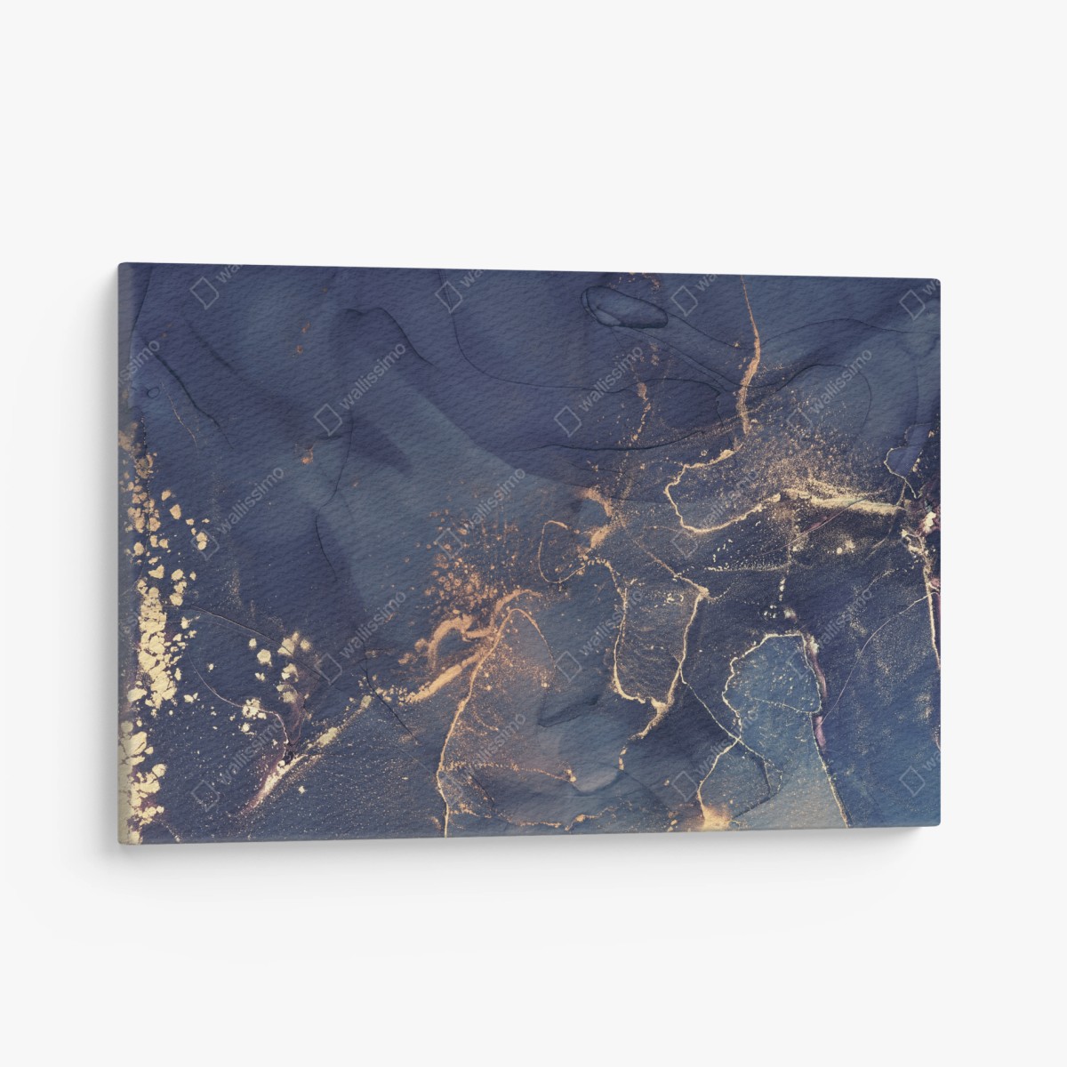 Leinwandbild dunkelblaue marmor-abstraktion mit goldenen adern – Wallnifity®