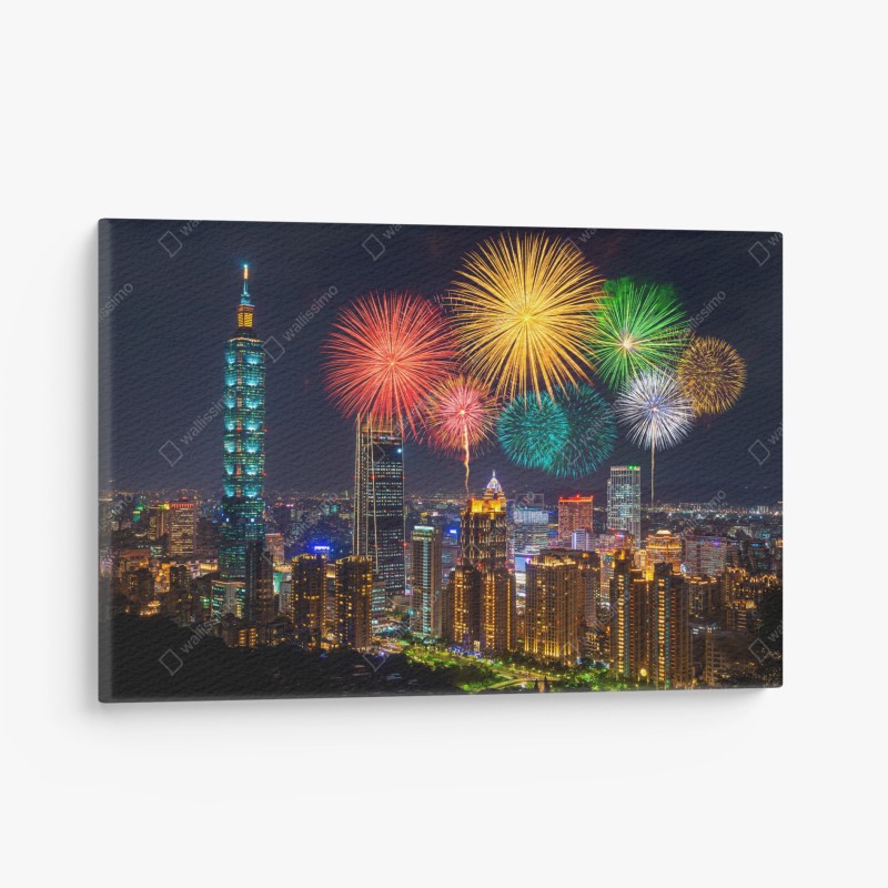 Leinwandbild Taipeh feuerwerk über der stadtsilhouette