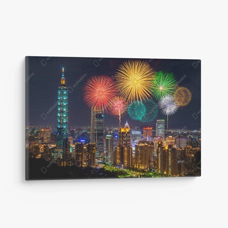 Leinwandbild Taipeh feuerwerk über der stadtsilhouette – Wallnifity® Leinwandbild Taipeh feuerwerk über der stadtsilhouette – Wallnifity®
