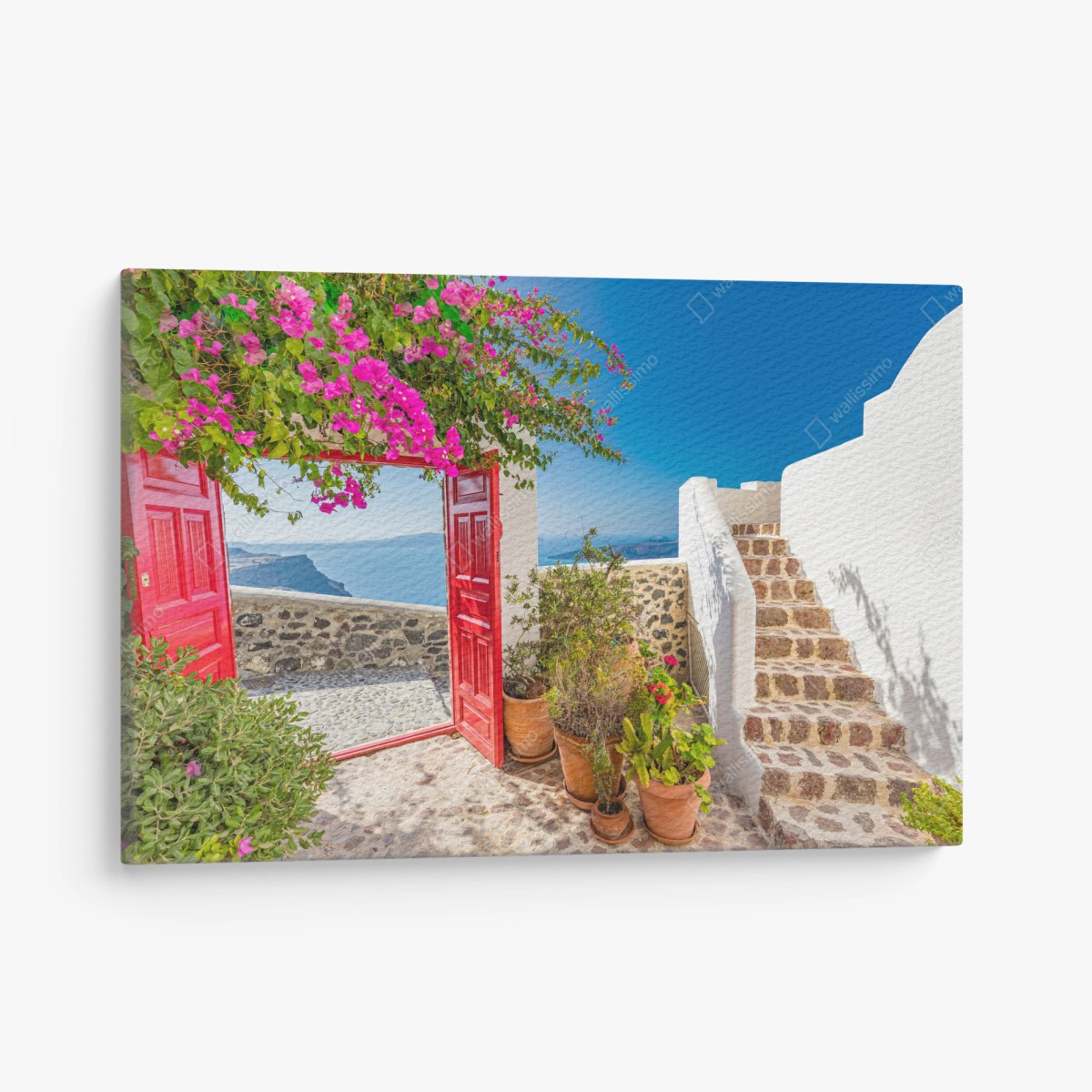 Leinwandbild sonnenbeschienene mediterrane terrasse mit meerblick – Wallnifity® Leinwandbild sonnenbeschienene mediterrane terrasse mit meerblick – Wallnifity®