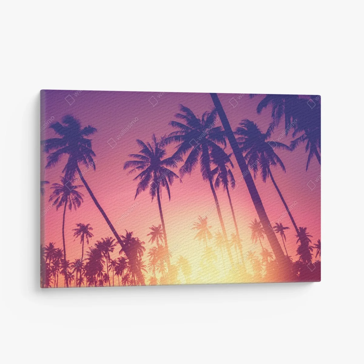 Leinwandbild tropischer sonnenuntergang mit palmensilhouette – Wallnifity® Leinwandbild tropischer sonnenuntergang mit palmensilhouette – Wallnifity®
