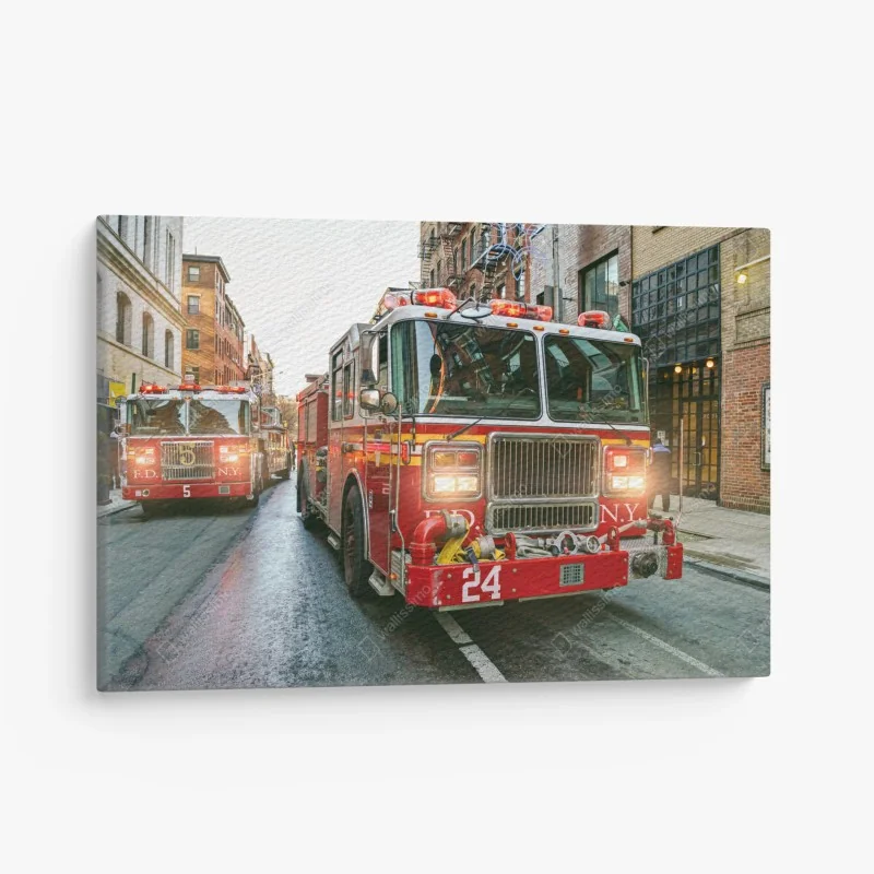 Leinwandbild feuerwehrautos auf einer straße in Manhattan, New York – Wallnifity® Leinwandbild feuerwehrautos auf einer straße in Manhattan, New York – Wallnifity®