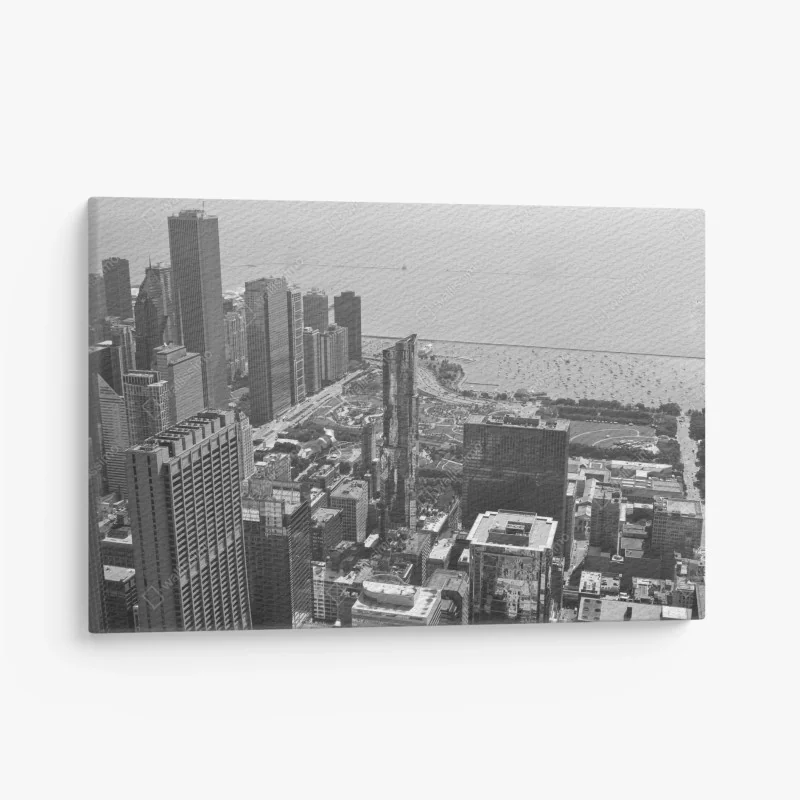 Leinwandbild schwarzweißes stadtpanorama am ufer