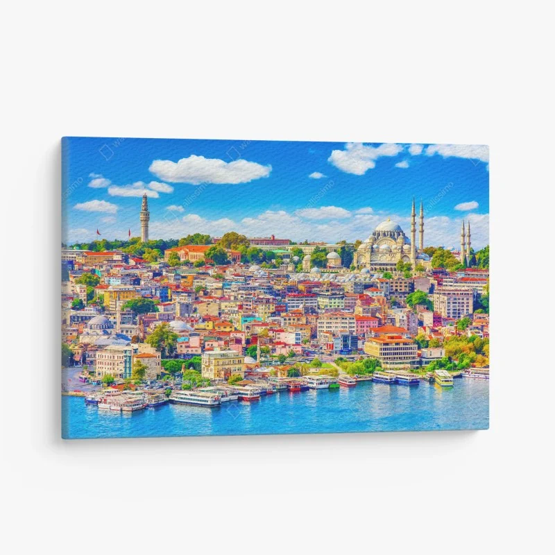 Leinwandbild lebendige Skyline von Istanbul über dem Bosporus