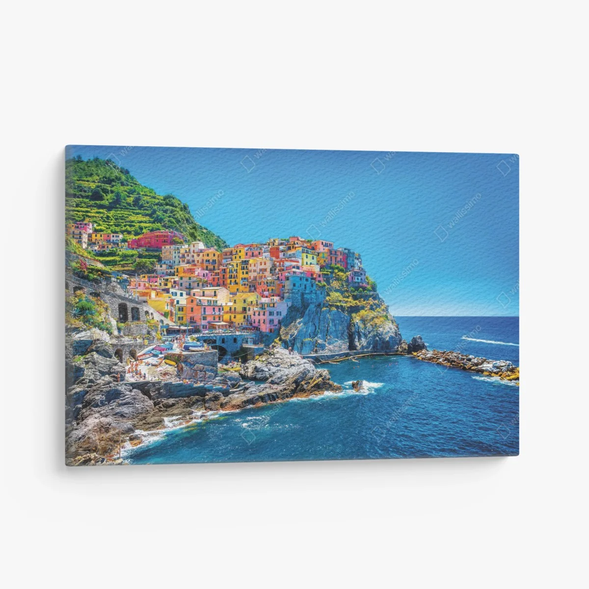 Leinwandbild buntes mediterranes kliffdorf am meer – Wallnifity®