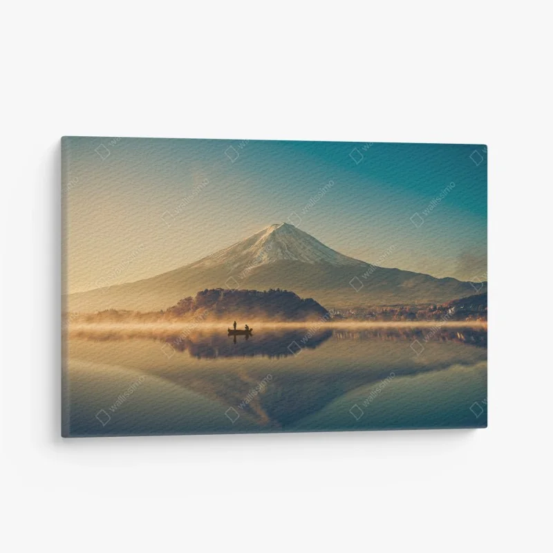 Leinwandbild sonnenaufgang über Mount Fuji am Kawaguchiko-See