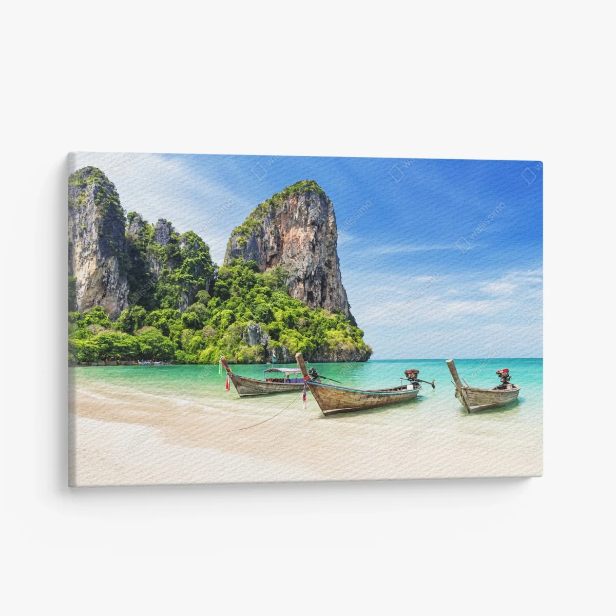 Leinwandbild ruhige longtail-boote am strand von Railay, Thailand – Wallnifity® Leinwandbild ruhige longtail-boote am strand von Railay, Thailand – Wallnifity®