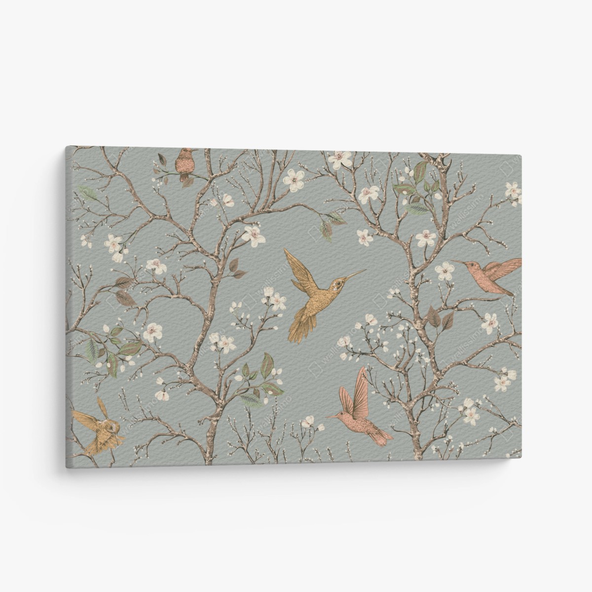 Leinwandbild vintage-muster mit kolibris und blüten – Wallnifity®