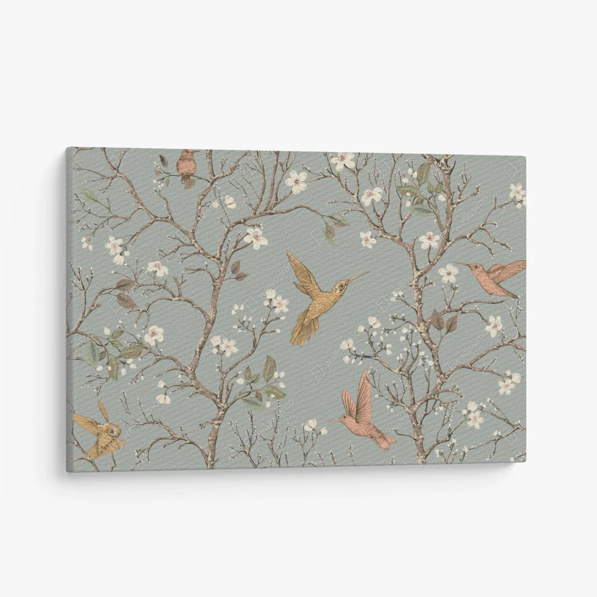 Leinwandbild vintage-muster mit kolibris und blüten – Wallnifity® Leinwandbild vintage-muster mit kolibris und blüten – Wallnifity®