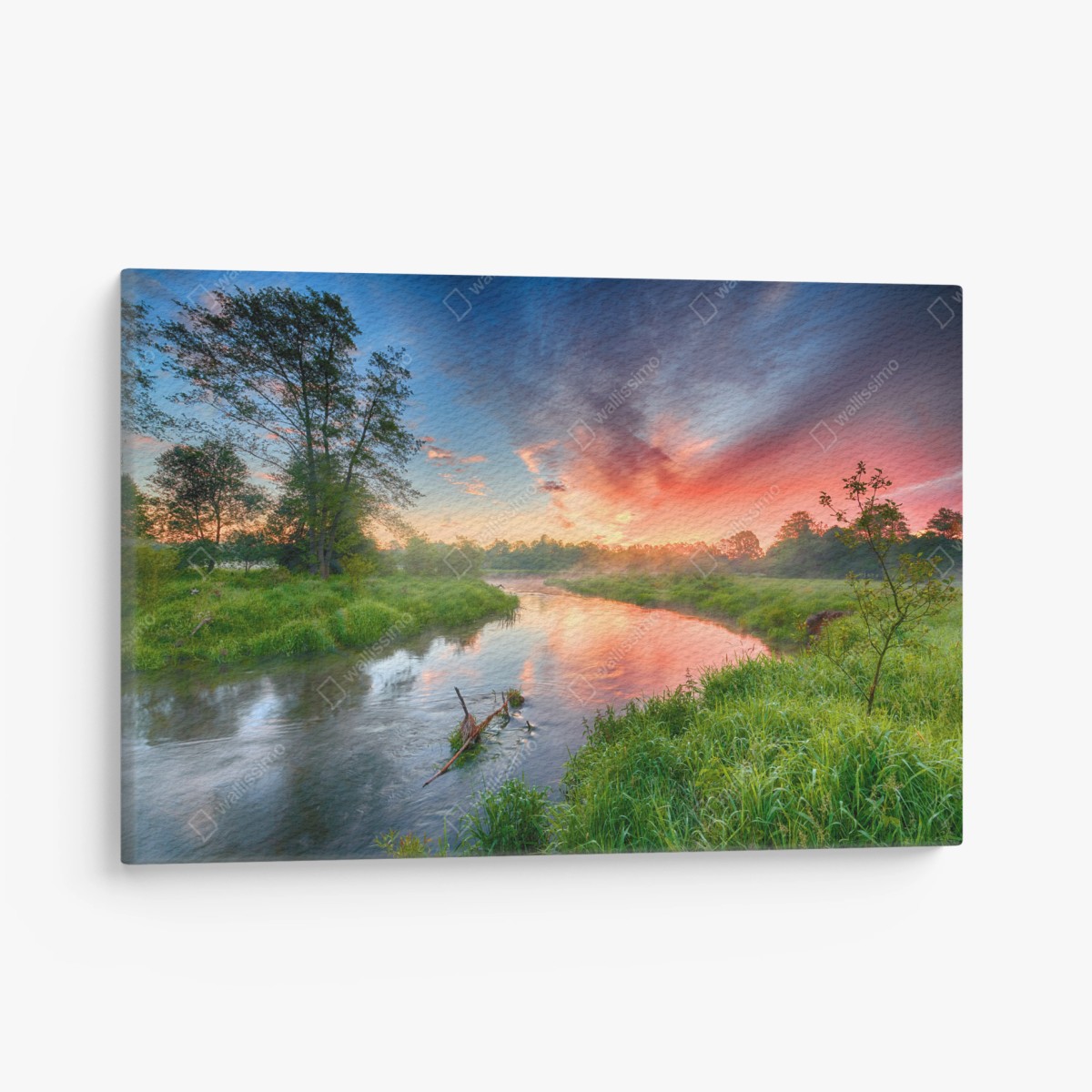 Leinwandbild sonnenaufgang über einem nebligen flussufer – Wallnifity® Leinwandbild sonnenaufgang über einem nebligen flussufer – Wallnifity®