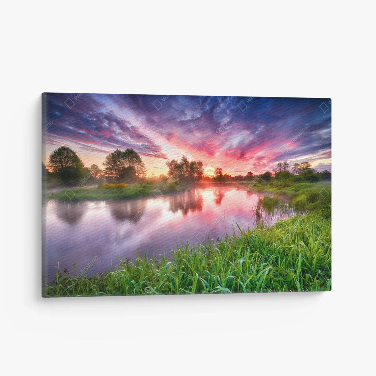 Leinwandbild ruhiger sommer sonnenaufgang am flussufer – Wallnifity® Leinwandbild ruhiger sommer sonnenaufgang am flussufer – Wallnifity®