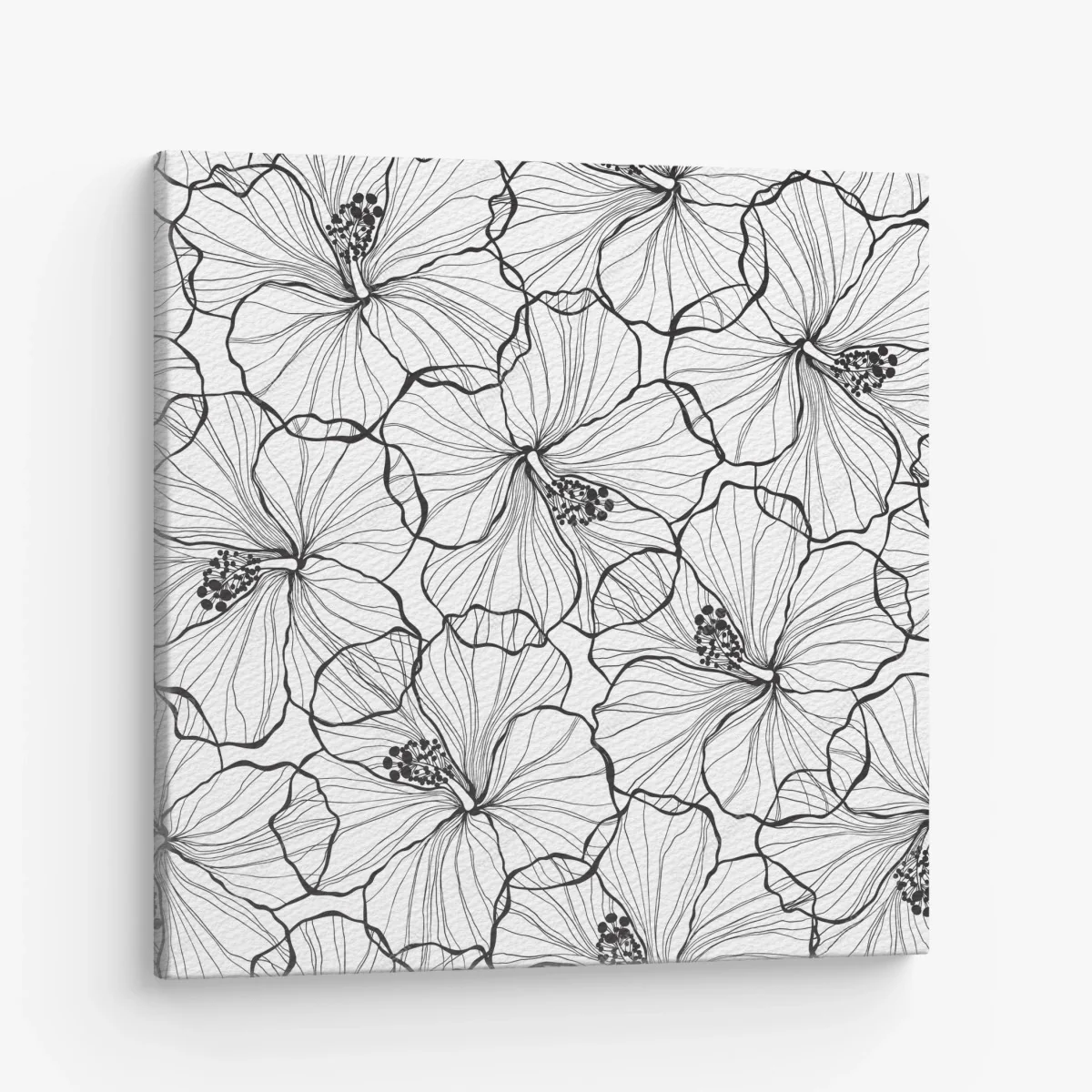 Leinwandbild schwarzweißes hibiskus line art muster – Wallnifity®