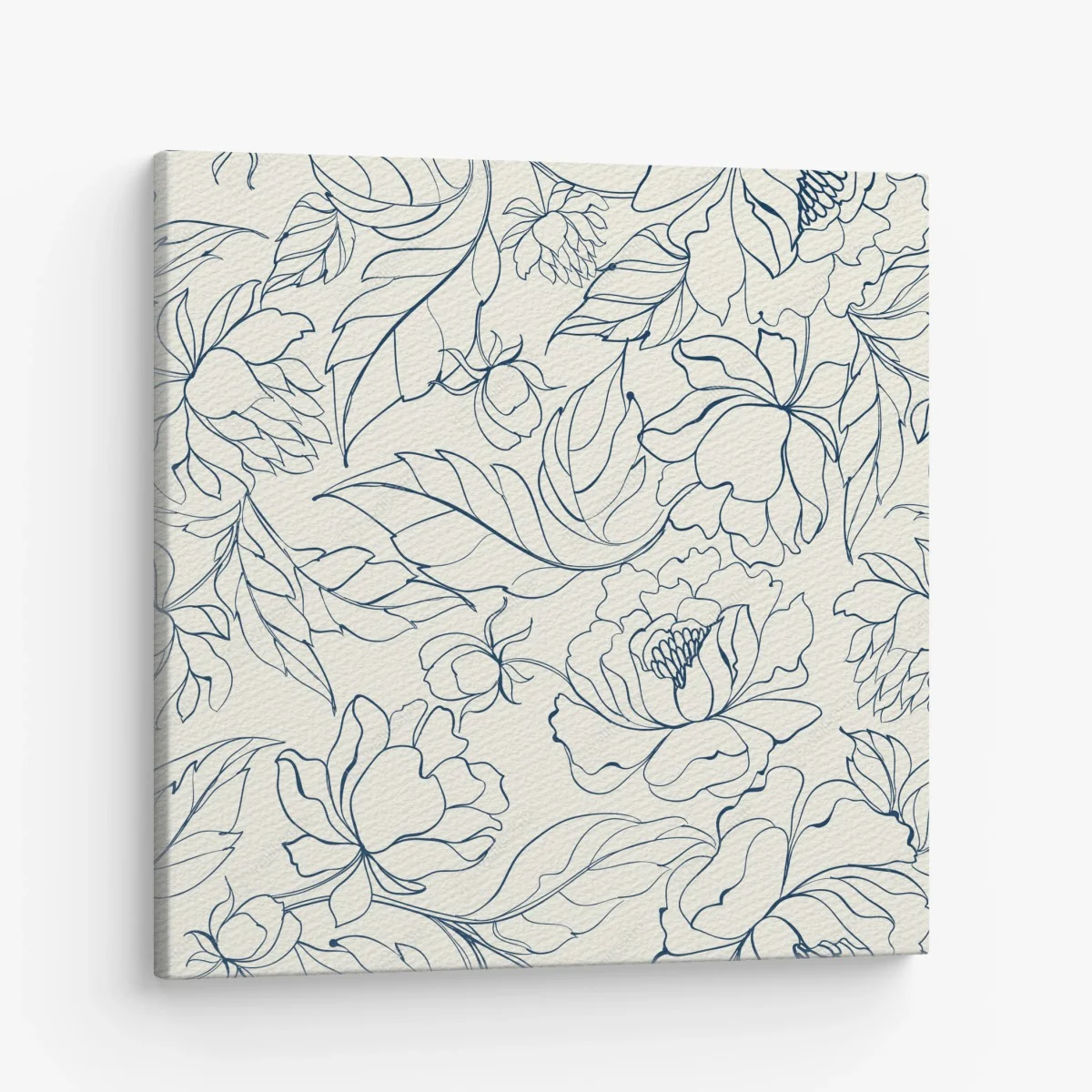 Leinwandbild handgezeichnetes marineblaues blumenmuster auf creme – Wallnifity®