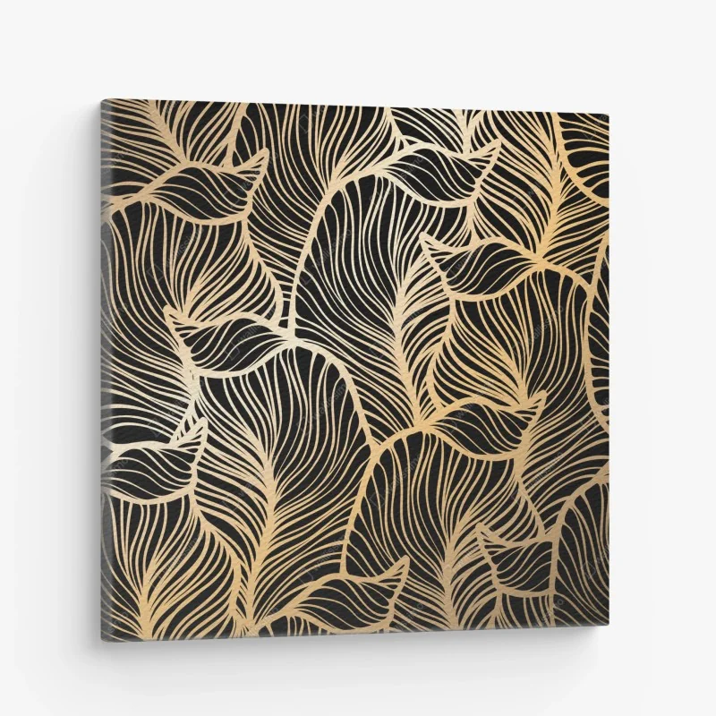 Leinwandbild goldenes blattmuster auf schwarzem hintergrund