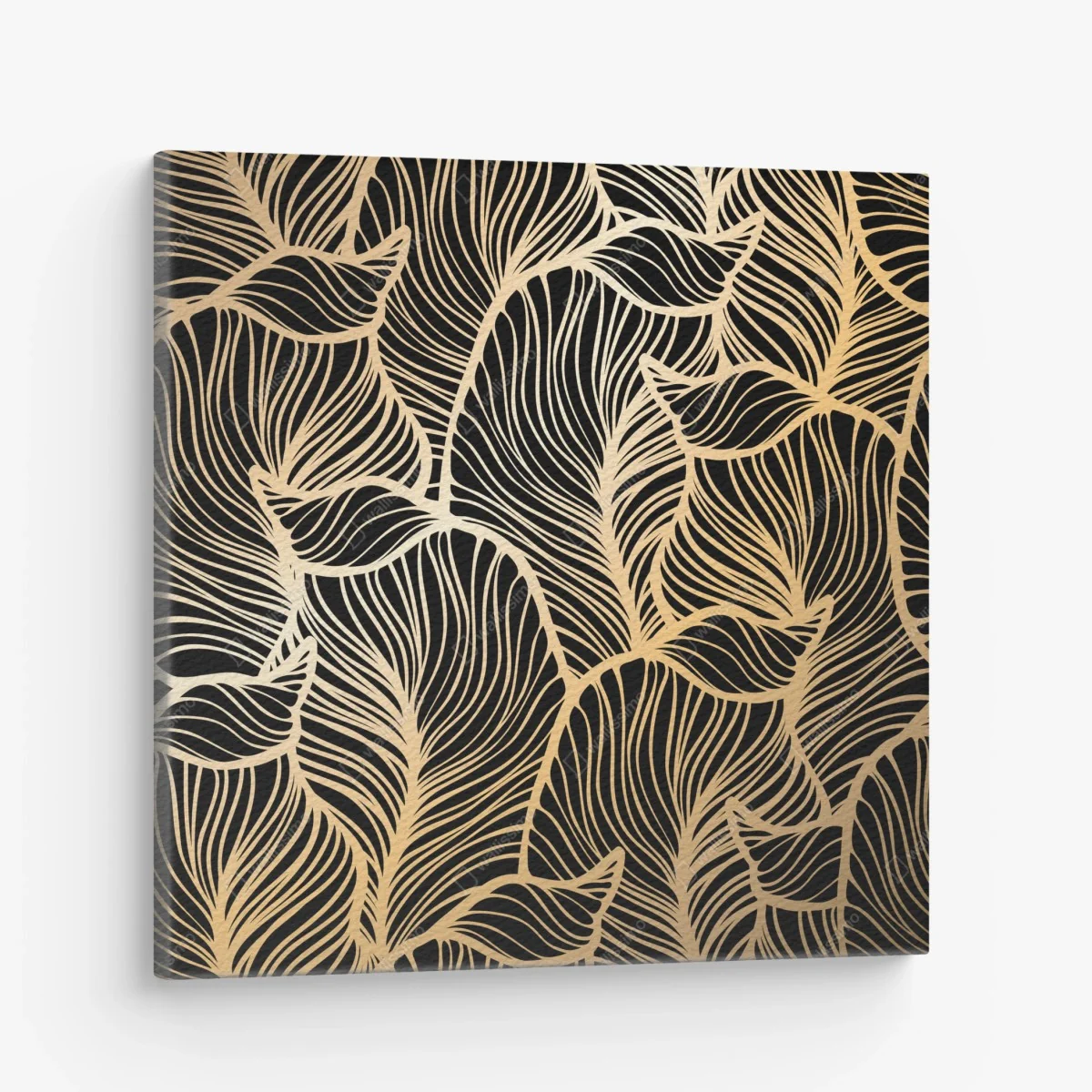 Leinwandbild goldenes blattmuster auf schwarzem hintergrund – Wallnifity® Leinwandbild goldenes blattmuster auf schwarzem hintergrund – Wallnifity®